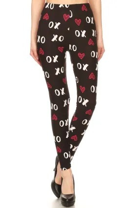 Women's 3X5X Red XO Hearts Pattern Printed Leggings