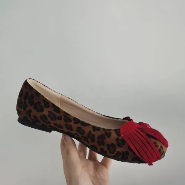 Women's Casual Retro Leopard Zebra Print Tassel Flats 83721599S