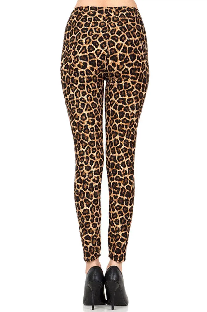 Women's Plus Brown Leopard Animal Skin Pattern Printed Leggings