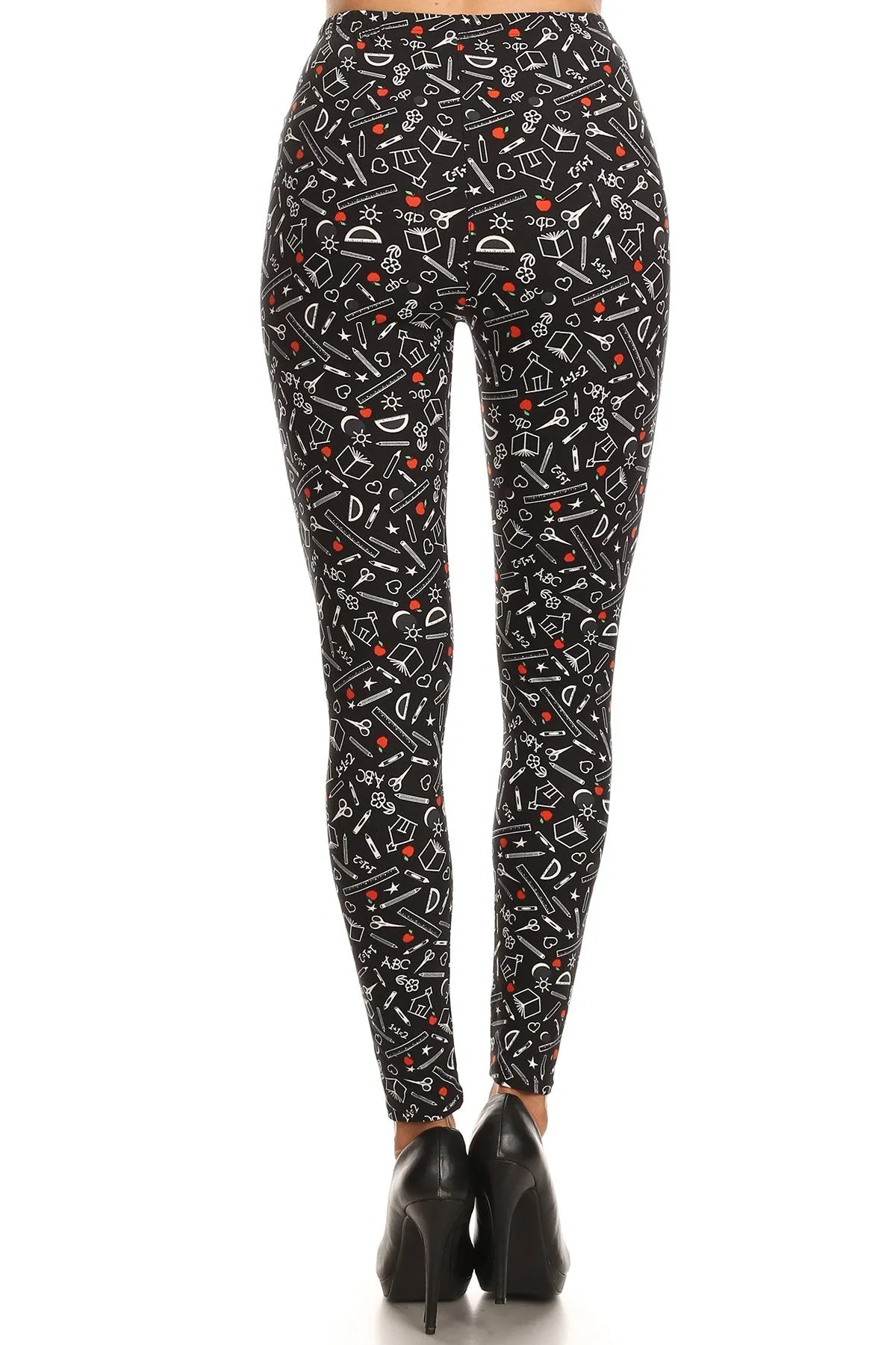 Women's Plus School Supplies Pattern Printed Leggings