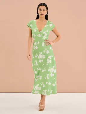 Woolf Short Sleeve Floral Slip Dress in Green